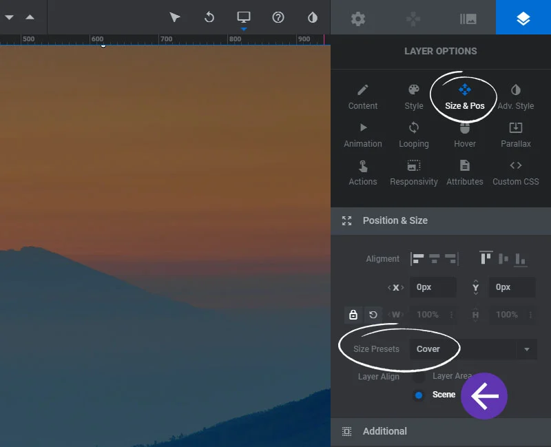 Adding full-cover shape layer in Revolution Slider for semi-transparent background overlay