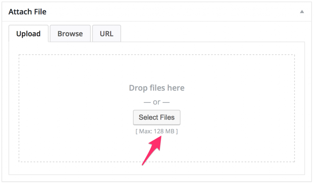 WordPress media uploader showing maximum file upload size limit